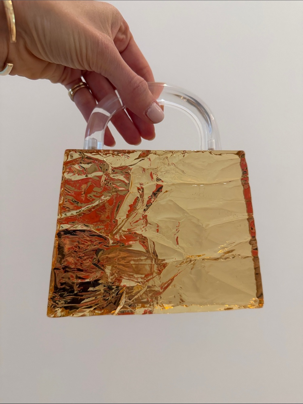 Gold Metallic Mini Top-Handle Bag with Clear Handle
